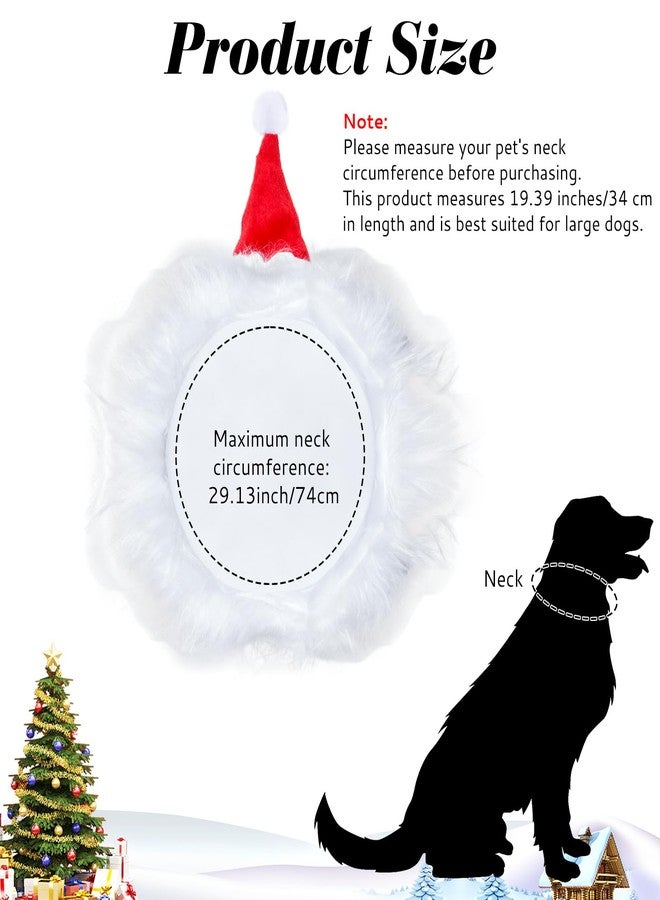 Heliltd Christmas Dog Santa Hat Collar Adjustable Large Dog Holiday Costume Soft Plush White Fur Neck Accessory with Red Hat for Christmas Festive Winter Photos Party Pet Dress Up - Image 2