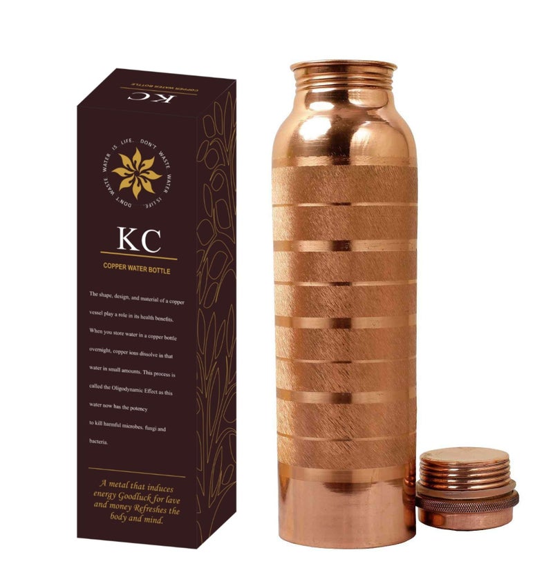 KC Pure Copper Designer Water Bottle with Leak Proof Protection, Ayurveda and Yoga Health Benefits. (1000ml, Pack of 1) Diamond Touch - Image 5