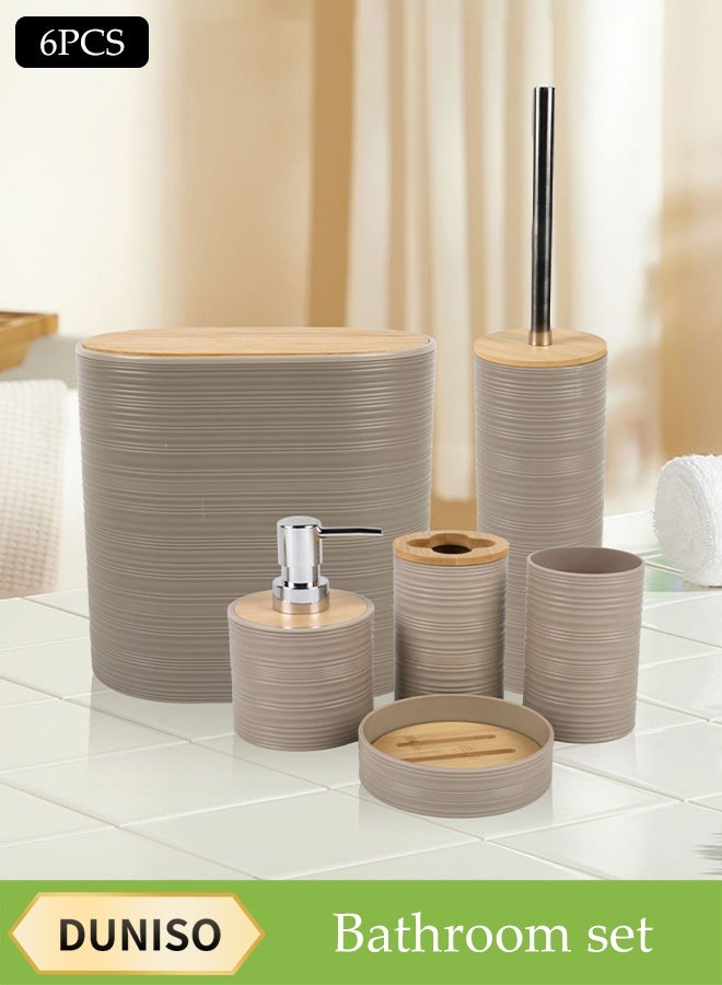DUNISO 6 Pieces of Bathroom Accessories Set, Household Toiletries Set, Bathroom Storage Set,Sturdy and Durable， with Garbage can, Soap Dish, Toilet Brush, Mouthwash Cup, Lotion Bottle, Toothbrush Holder,Suitable for Family and Travel Use - Image 1
