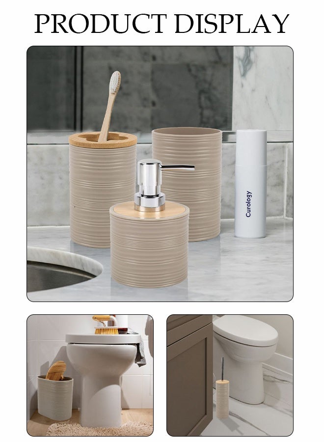 DUNISO 6 Pieces of Bathroom Accessories Set, Household Toiletries Set, Bathroom Storage Set,Sturdy and Durable， with Garbage can, Soap Dish, Toilet Brush, Mouthwash Cup, Lotion Bottle, Toothbrush Holder,Suitable for Family and Travel Use - Image 4