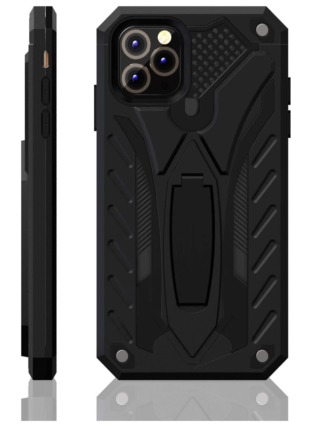 iPhone 11 Pro Max Premium Armor Case Built-In Kickstand - Military-Grade Shockproof Protective Cover with Reinforced Corners (Black)