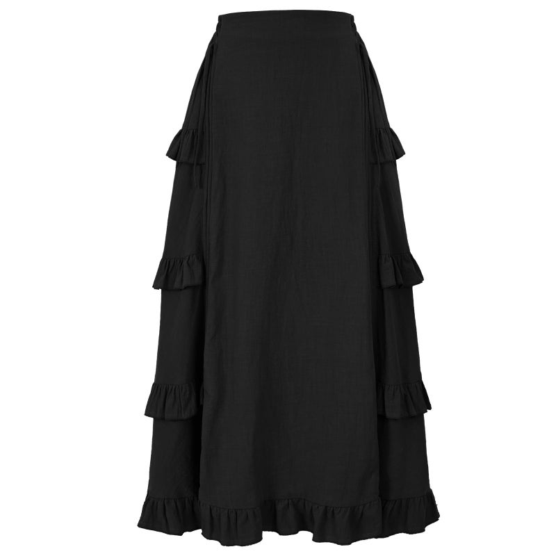 yiranyijiu Women's Medieval Renaissance Gothic Skirt High Low Victorian Ruffled Skirt (Medium, 2022061BK) - Image 3