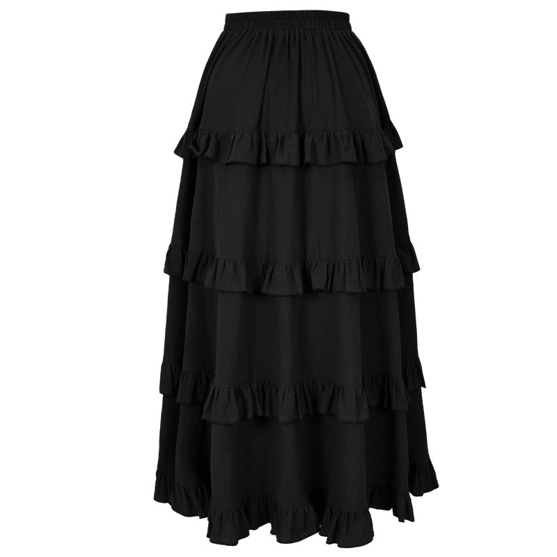 yiranyijiu Women's Medieval Renaissance Gothic Skirt High Low Victorian Ruffled Skirt (Medium, 2022061BK) - Image 4