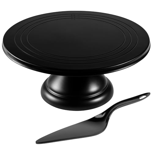 ECOWAY Bamboo Fiber Cake Stand 12 Inch with Cake Spatula, Black Round Cupcake Stand Large Dessert Stand, Cake - Image 2
