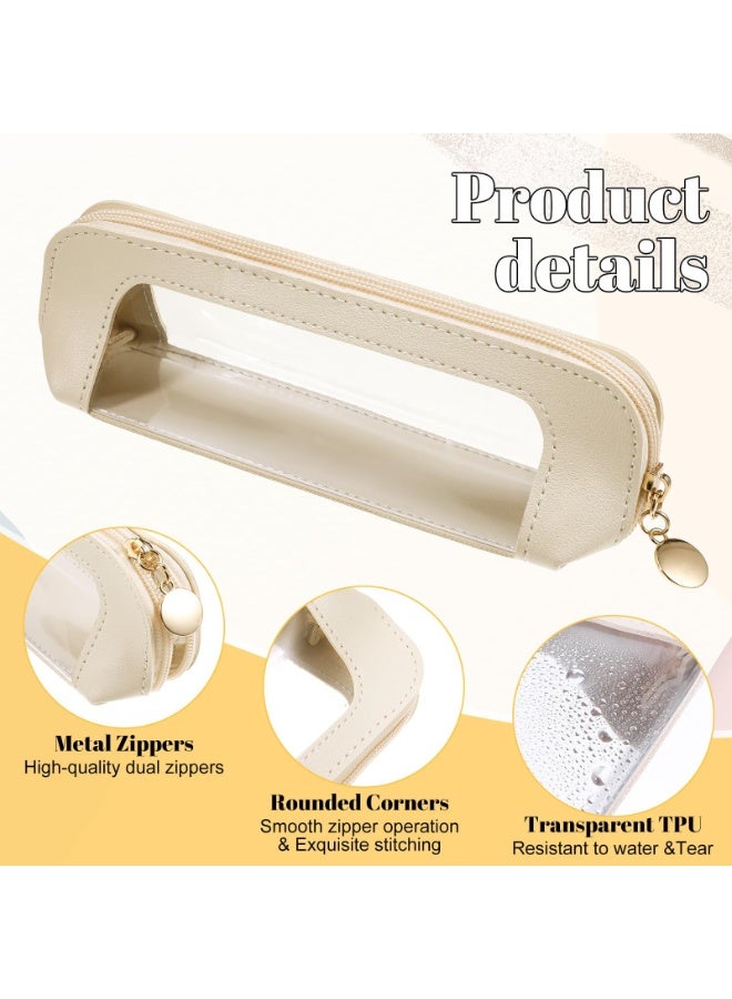 2 Pack Clear Makeup Brush Cases, Portable Cosmetic Organizer Pouches with Zipper, Black & Beige - Image 5