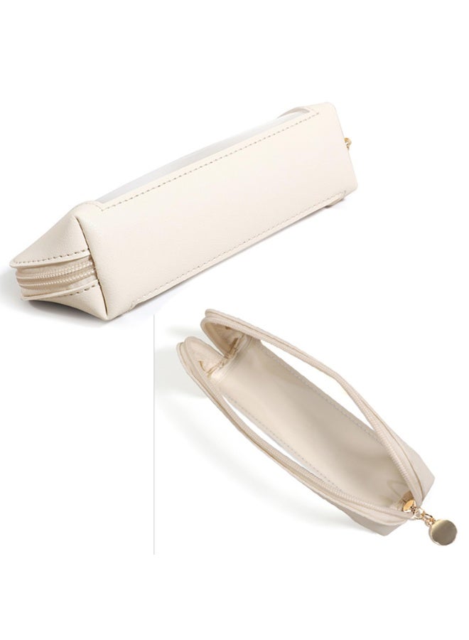 2 Pack Clear Makeup Brush Cases, Portable Cosmetic Organizer Pouches with Zipper, Black & Beige - Image 2