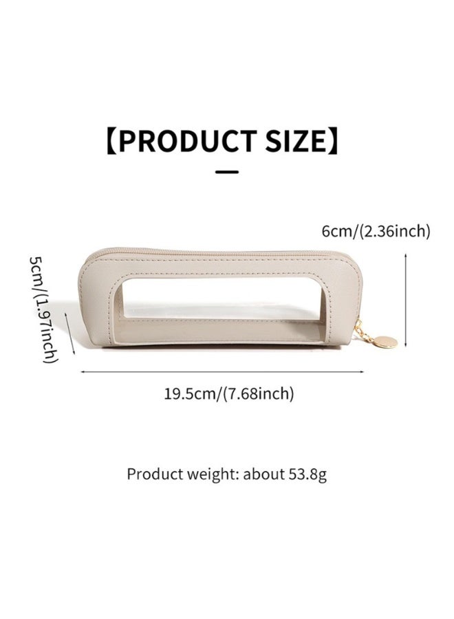 2 Pack Clear Makeup Brush Cases, Portable Cosmetic Organizer Pouches with Zipper, Black & Beige - Image 3