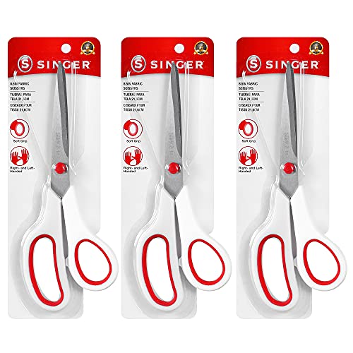 SINGER 00445 8-1/2-Inch, 3-Pack Fabric Scissors with Comfort Grip, Red & White, 3 Count - Image 1