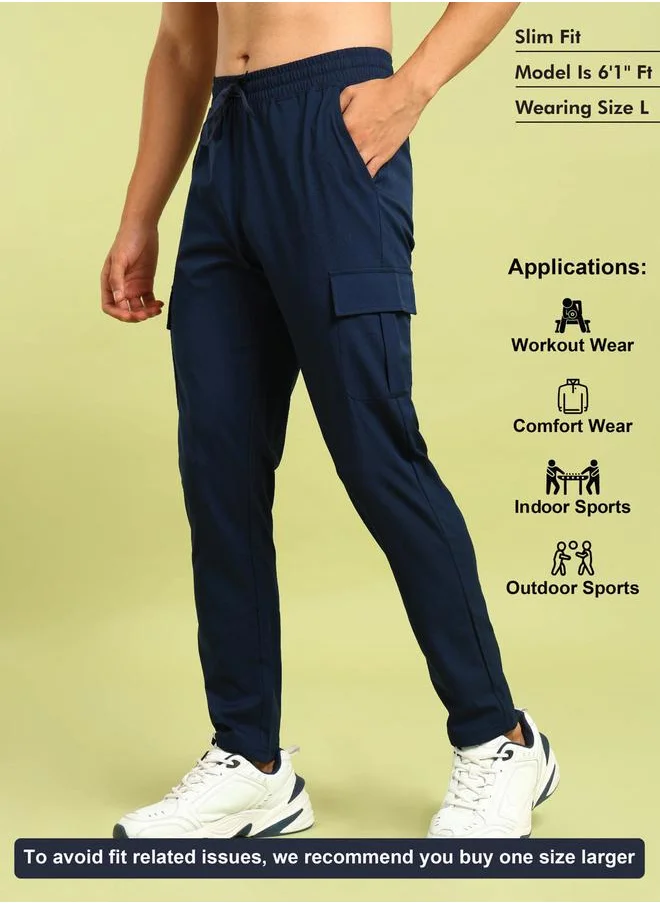 تكنوسبورت Technosport Men Solid Slim Fit Cargo Track Pants with TS FLEXI