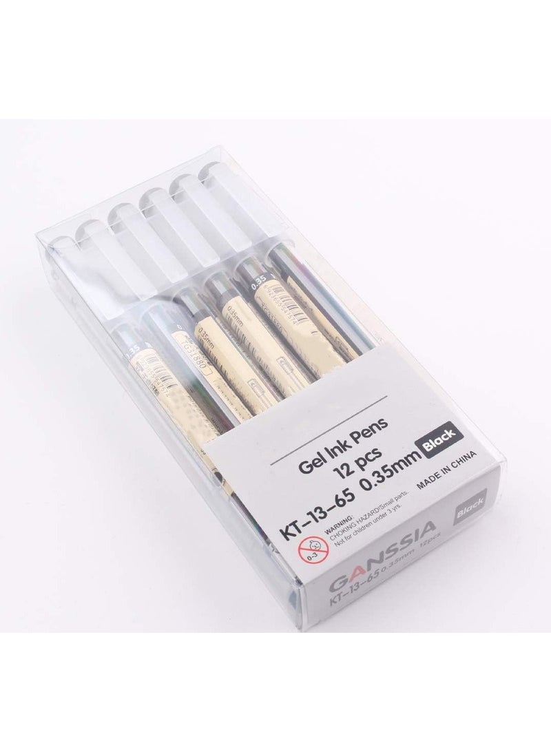 Black Gel Ink Pens 12 Pieces 0.35mm Extra Fine Point Quick-Drying Ballpoint Pens Japanese Style Gel Pens for Writing and Journaling Stationery for Home School and Office Supplies (Matte) - Image 1