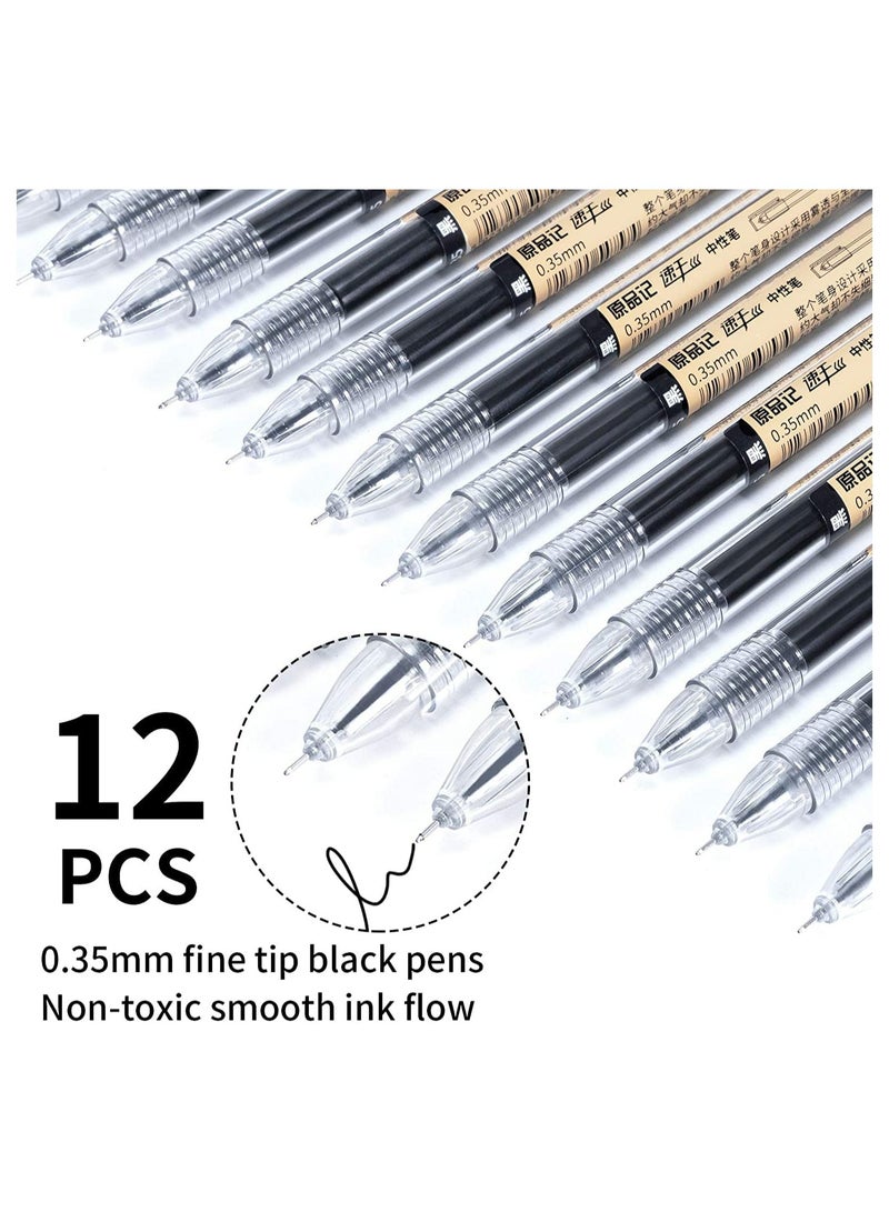 Black Gel Ink Pens 12 Pieces 0.35mm Extra Fine Point Quick-Drying Ballpoint Pens Japanese Style Gel Pens for Writing and Journaling Stationery for Home School and Office Supplies (Matte) - Image 2
