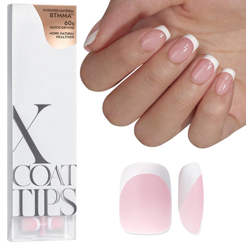 BTArtboxnails XCOATTIPS French Gel Nails  French Tip Press on Nails Pink Extra Short Square Shape Nail Tips Fake Nails Extensions Nail Art DIY