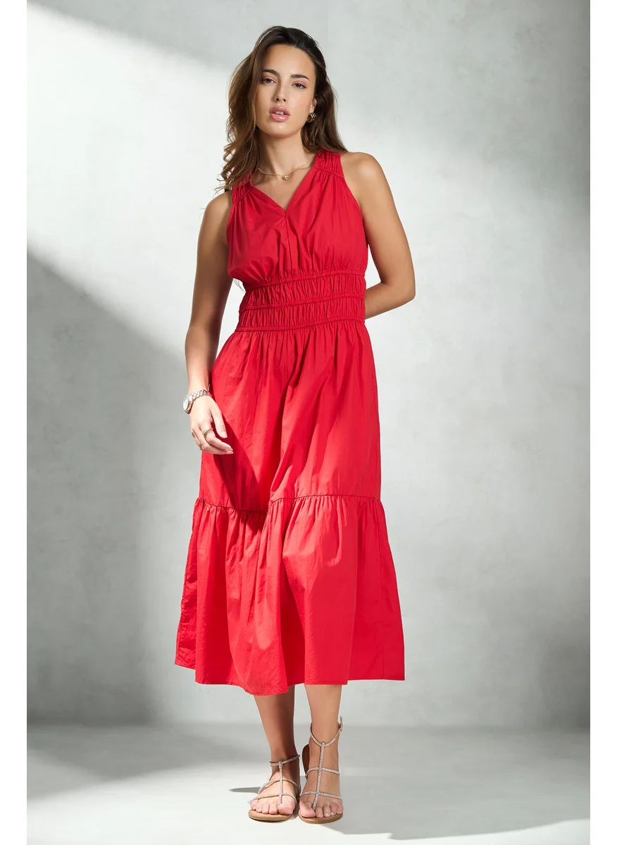 Virgio Virgio V-Neck Sleeveless Tiered Cotton Fit and Flare Dress
