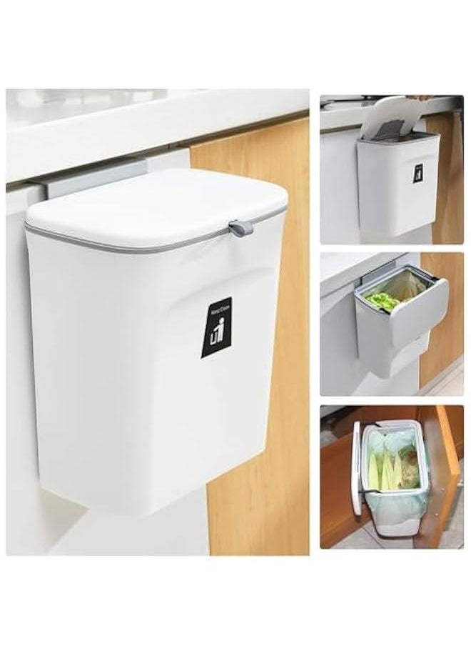 HOOKOR Kitchen Compost Bin for Counter Top or Under Sink, Hanging Small Trash Can with Lid for Cupboard/Bathroom/Bedroom/Office/Camping, Mountable Indoor Compost Bucket (White)  - Image 2