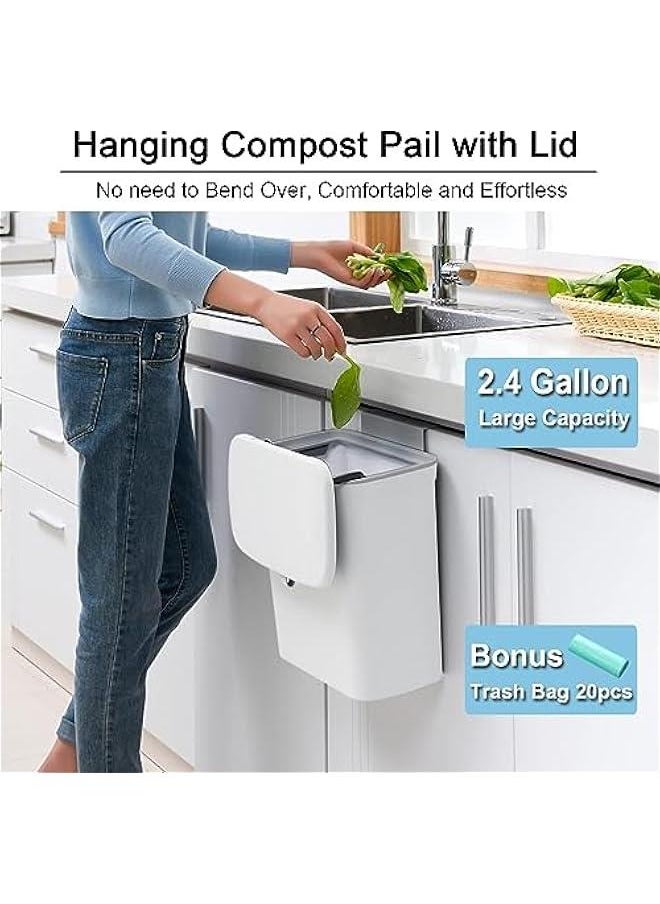 HOOKOR Kitchen Compost Bin for Counter Top or Under Sink, Hanging Small Trash Can with Lid for Cupboard/Bathroom/Bedroom/Office/Camping, Mountable Indoor Compost Bucket (White)  - Image 3