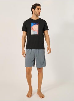 Styli Graphic Printed Round Neck T-Shirt and Shorts Set  - Image 1