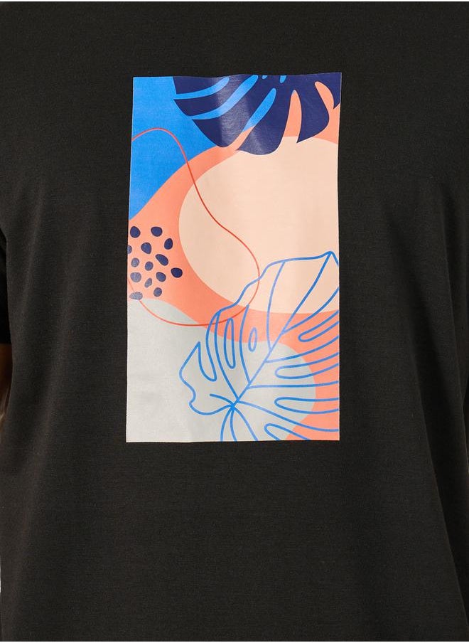 Styli - Graphic Printed Round Neck T-Shirt and Shorts Set - Image 1