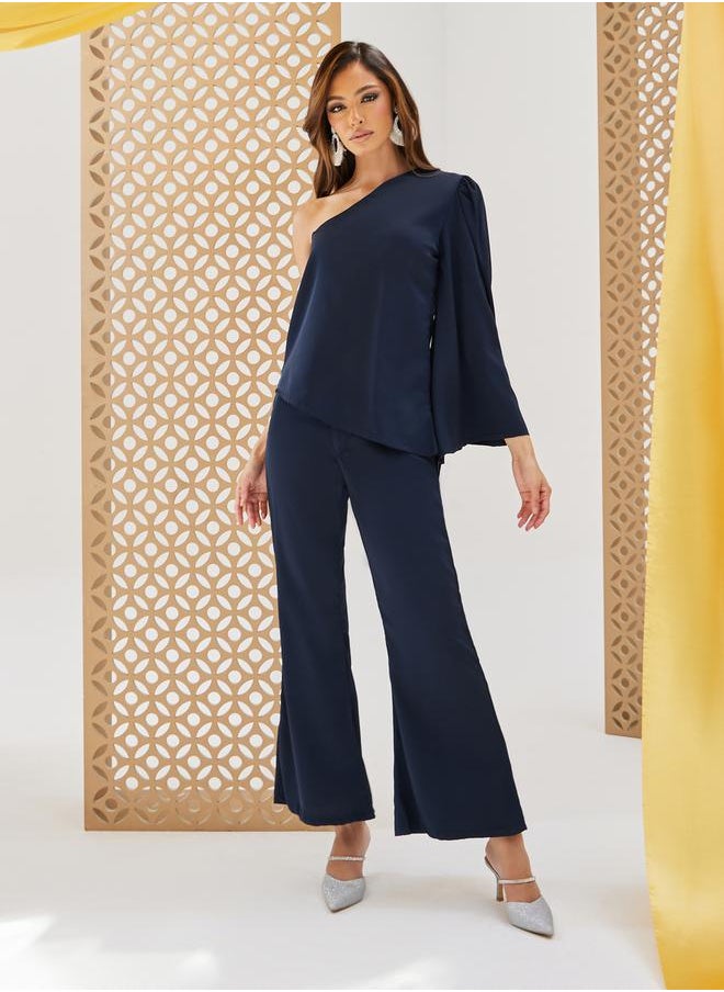 Styli - One Shoulder Top with Flared Trousers Co-Ords - Image 1