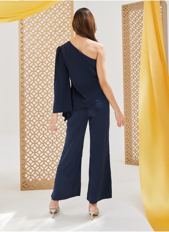 Styli - One Shoulder Top with Flared Trousers Co-Ords - Image 1