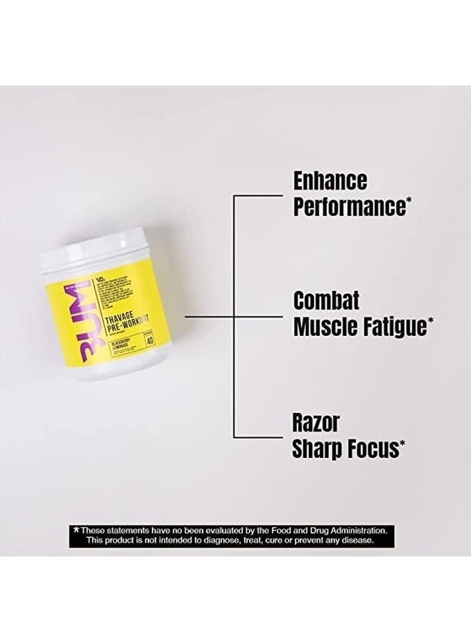 Raw مسحوق ما قبل التمرين، ثافاج (ليمون التوت الأسود) - مكمل غذائي رياضي كريس بومستيد للرجال والنساء - سيبوم ما قبل التمرين للتمرين، الترطيب، التركيز الذهني والطاقة - 40 حصة - Image 3