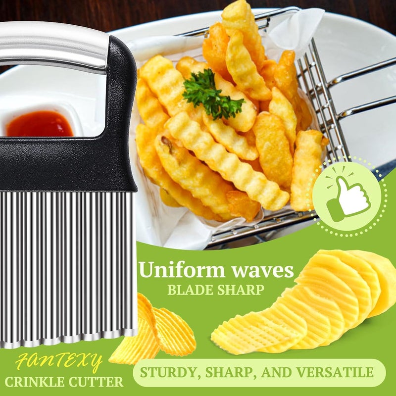 FANTEXY Crinkle Cutter for Veggies, Stainless Steel French Fry Cutter for Potatoes, Cucumbers, Carrots - Wavy Chopper, Waffle Fry Maker - Image 3