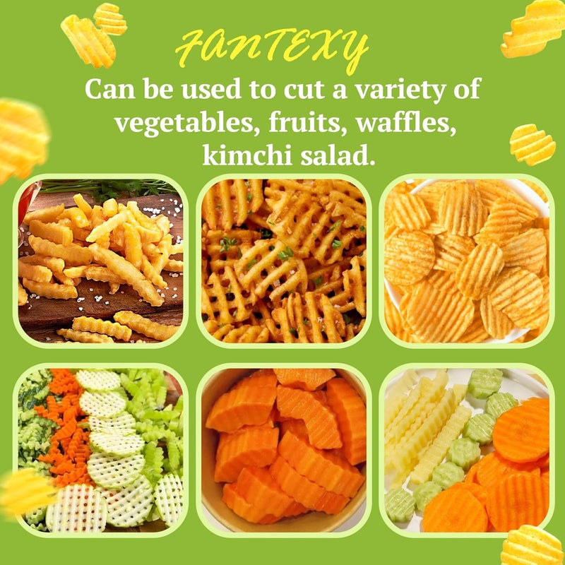 FANTEXY Crinkle Cutter for Veggies, Stainless Steel French Fry Cutter for Potatoes, Cucumbers, Carrots - Wavy Chopper, Waffle Fry Maker - Image 4