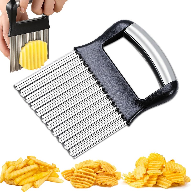FANTEXY Crinkle Cutter for Veggies, Stainless Steel French Fry Cutter for Potatoes, Cucumbers, Carrots - Wavy Chopper, Waffle Fry Maker - Image 1