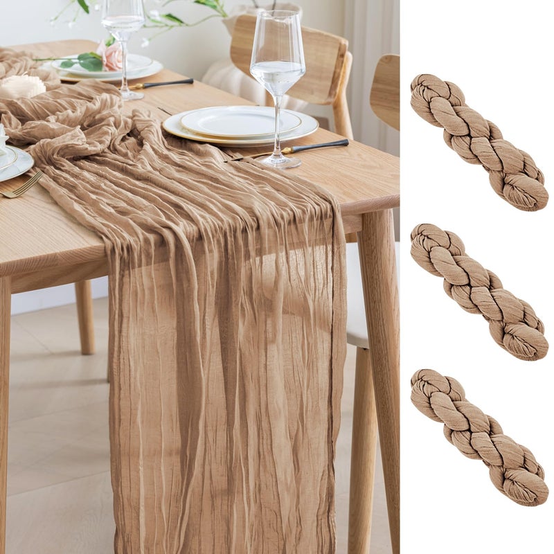 اسيم ASEE'M 3PCS Table Table Runner Cheesecloth 10ft عارية بوهو الشاش الريفية الجبن القماشي العدائين لحفل زفاف الزفاف دش الزفاف - Image 1