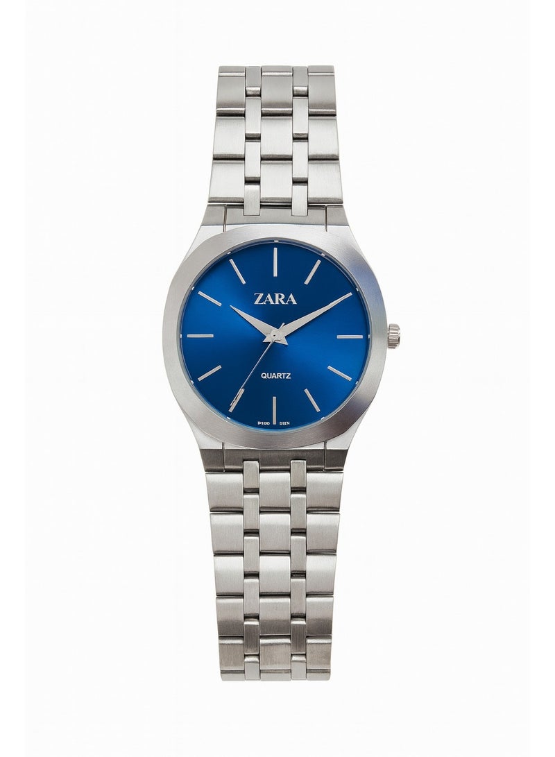 ZARA Quartz Analog Wristwatch for Men – Stainless Steel Bracelet, Blue Dial