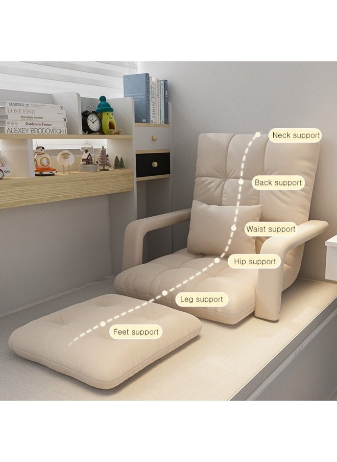 GGEROU - Folding Floor Chair,Lazy Sofa,Folding single-back sofa cushion,Multi Angle Adjustment Padded Sleeper Bed,Removable Washable Sofa with Pillow and Cushions(Beige,64* 55* 56cm) - Image 1