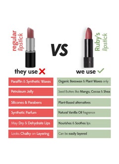 Ruby's Organics Ruby's Organics Semi-Matte Lipstick for Women All Indian Tones- Highly Pigmented, Moisturizing, Non Drying, Lightweight and Long Lasting- Lip Makeup, Synthetic Chemical Free- Apricot, 3.7g  - Image 3