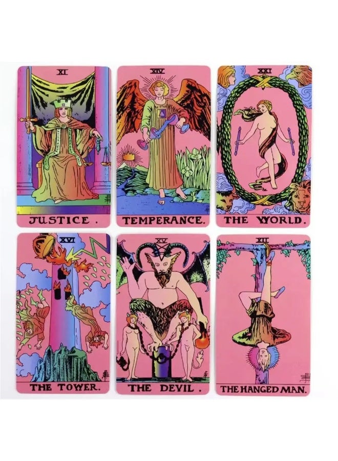 NIBEMINENT مجموعة بطاقات تاروت كلاسيكية وردية - 78 بطاقة - استخدام تنبؤي - مجموعة بطاقات تاروت شخصية - النسخة الإنجليزية الكاملة - مجموعة بطاقات تاروت للبنات - مجموعة أوراكل - Image 2