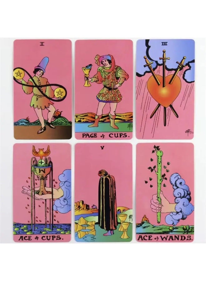 NIBEMINENT مجموعة بطاقات تاروت كلاسيكية وردية - 78 بطاقة - استخدام تنبؤي - مجموعة بطاقات تاروت شخصية - النسخة الإنجليزية الكاملة - مجموعة بطاقات تاروت للبنات - مجموعة أوراكل - Image 3