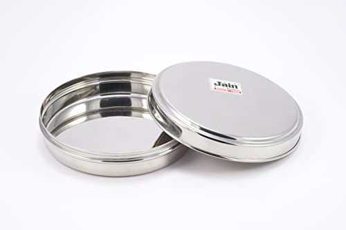 Jain Stainless Steel Sleek&Flat Multipurpose Container|Food Grade Chapathi Dabba|Chocolate Box|1 Pc|Dia - 17cm,750 ML Food Storage Box|Durable&Leakproof|Ideal for Chapathi&Snacks,Silver - Image 1