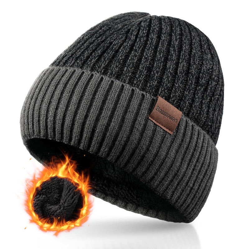 BESSTEVEN Winter Beanie Hat for Men Women: Warm Fleece Lined Beanie Knit Ski Stocking Cap Thick Thermal Cuffed Cap Daily Hat for Cold Weather Skiing Running Hiking Cycling Grey - Image 1