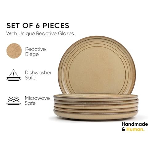 Shay Ceramic Dinner Plates Set of 6, Beige Reactive Glossy Finish (Dinner Plates, Beige Reactive) - Image 2