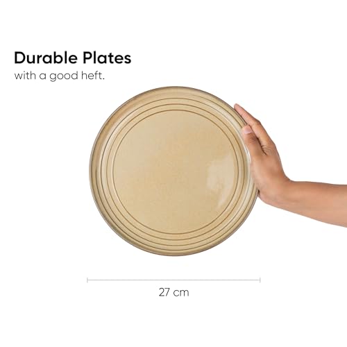 Shay Ceramic Dinner Plates Set of 6, Beige Reactive Glossy Finish (Dinner Plates, Beige Reactive) - Image 3