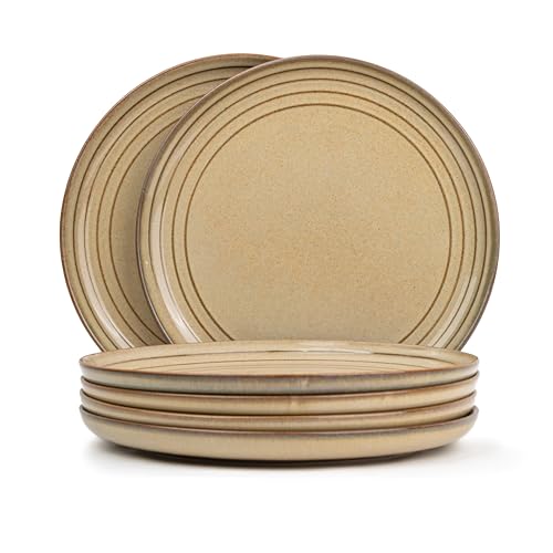Shay Ceramic Dinner Plates Set of 6, Beige Reactive Glossy Finish (Dinner Plates, Beige Reactive) - Image 1