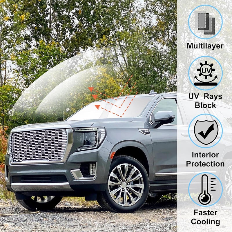 LHFLIVE Windshield Sun Shade Custom Fit for 2021 2022 2023 2024 2025 GMC Yukon XL Accessories Foldable Sunshade Sun Blocker Protect Car from Sun Rays & Heat Damage Keep Car Cooler - Image 2