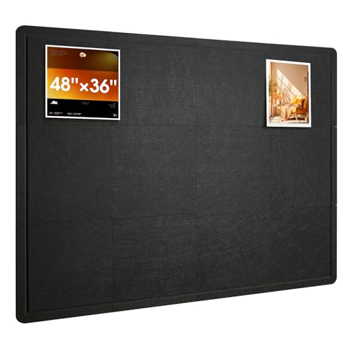 Woovio Bulletin Board, 48 x 36 inches Cork Board Alternative, 12 Pack 12"X12"X0.4" Felt Pin Boards for Walls Home Office Decor, Classroom with 60 Adhesive Tabs Black - Image 1