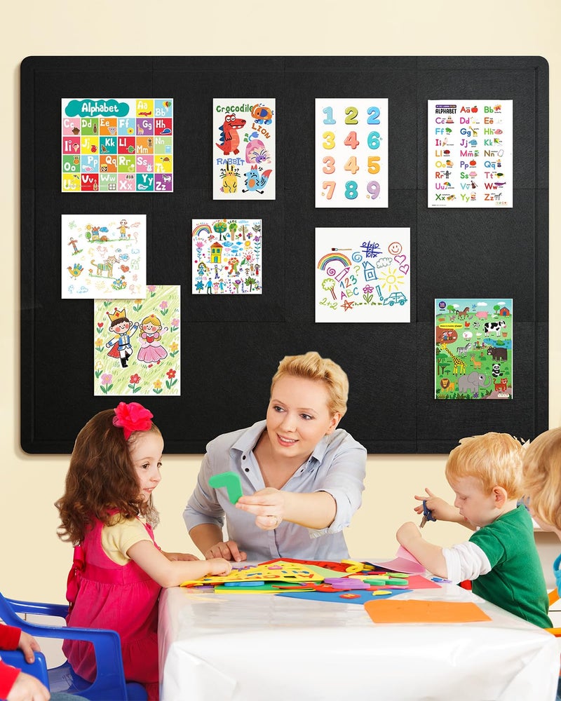 Woovio Bulletin Board, 48 x 36 inches Cork Board Alternative, 12 Pack 12"X12"X0.4" Felt Pin Boards for Walls Home Office Decor, Classroom with 60 Adhesive Tabs Black - Image 5