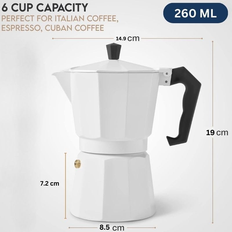 HOMETIC Aluminium Espresso Coffee Maker Moka Express 6 Cups Espresso MakerPercolatorStovetopFilter Coffee Maker for Italian Mocha Coffee Moka Pot 260 ML White - Image 4