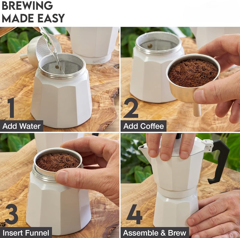 HOMETIC Aluminium Espresso Coffee Maker Moka Express 6 Cups Espresso MakerPercolatorStovetopFilter Coffee Maker for Italian Mocha Coffee Moka Pot 260 ML White - Image 2