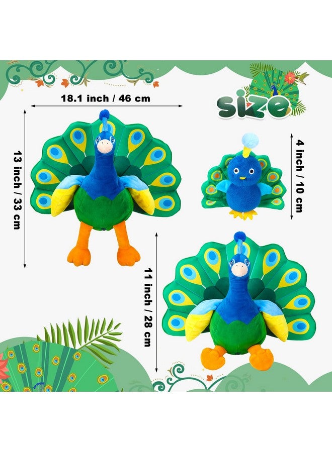 Skylety 18 Inches Plush Peacock Stuffed Animal Tummy Carrier With 4 Little Plush Peacock Inside Its Zippered Tummy Peacock Cuddly Toy Soft Toy Animals For Birthday Gifts Zoo Party Decor - Image 2