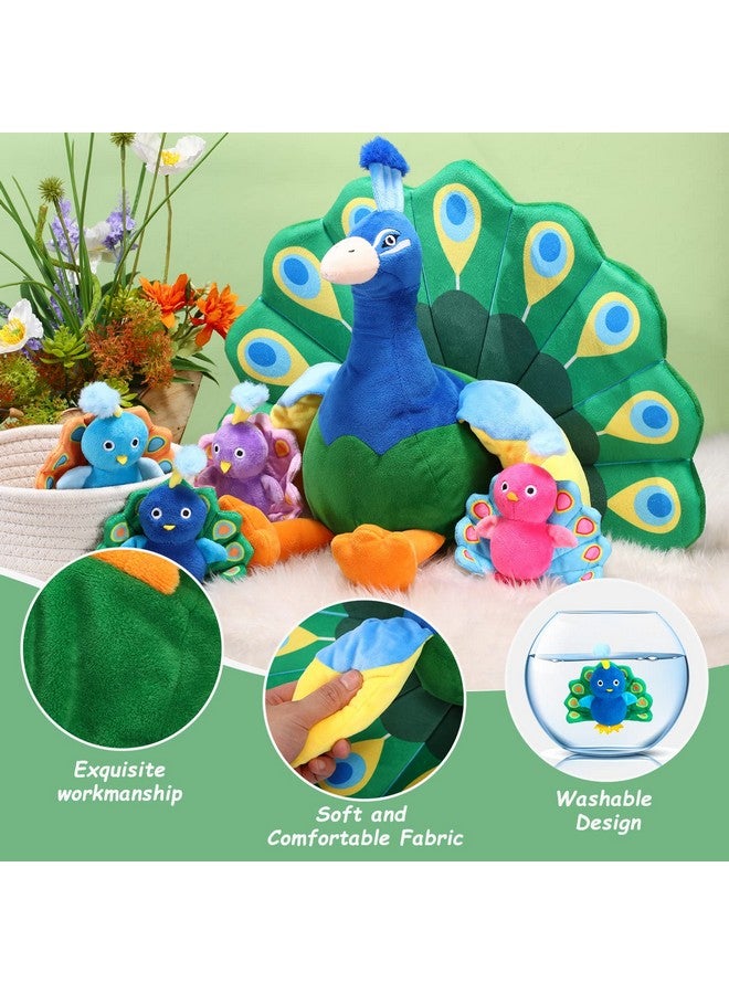 Skylety 18 Inches Plush Peacock Stuffed Animal Tummy Carrier With 4 Little Plush Peacock Inside Its Zippered Tummy Peacock Cuddly Toy Soft Toy Animals For Birthday Gifts Zoo Party Decor - Image 3