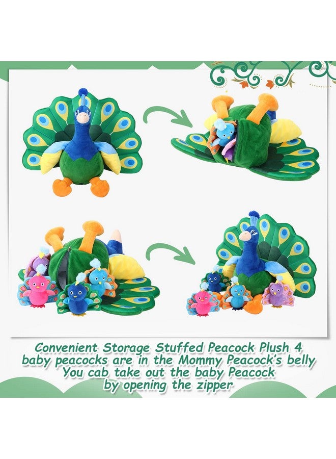 Skylety 18 Inches Plush Peacock Stuffed Animal Tummy Carrier With 4 Little Plush Peacock Inside Its Zippered Tummy Peacock Cuddly Toy Soft Toy Animals For Birthday Gifts Zoo Party Decor - Image 4