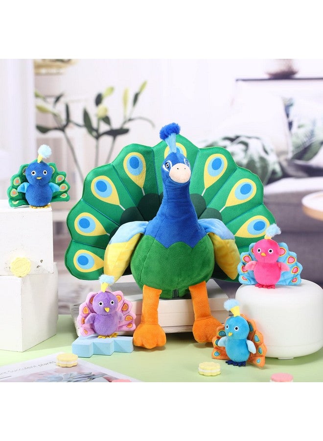 Skylety 18 Inches Plush Peacock Stuffed Animal Tummy Carrier With 4 Little Plush Peacock Inside Its Zippered Tummy Peacock Cuddly Toy Soft Toy Animals For Birthday Gifts Zoo Party Decor - Image 5