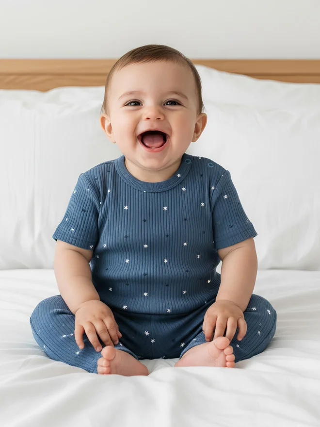 بابيز_بيسك Babies Basic Baby Premium Ribbed Cotton T-Shirt and Printed Pyjama Set