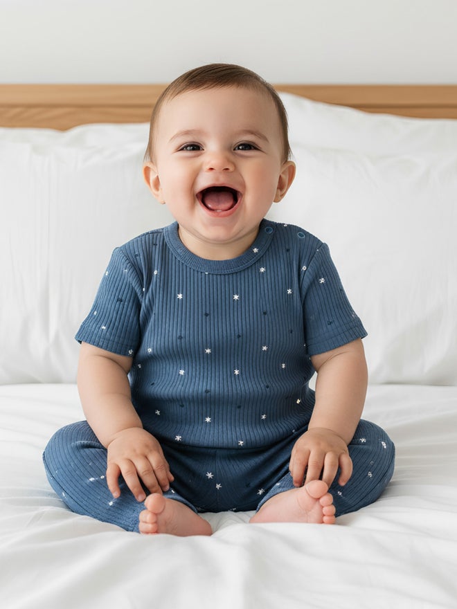 Babies Basic Baby Premium Ribbed Cotton T-Shirt and Printed Pyjama Set - Image 2