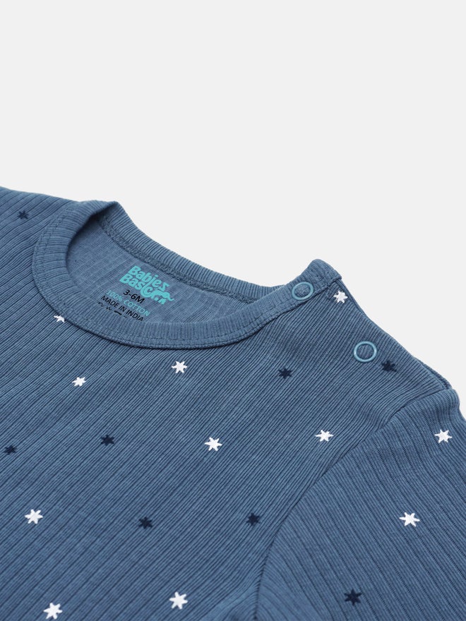 Babies Basic Baby Premium Ribbed Cotton T-Shirt and Printed Pyjama Set - Image 5